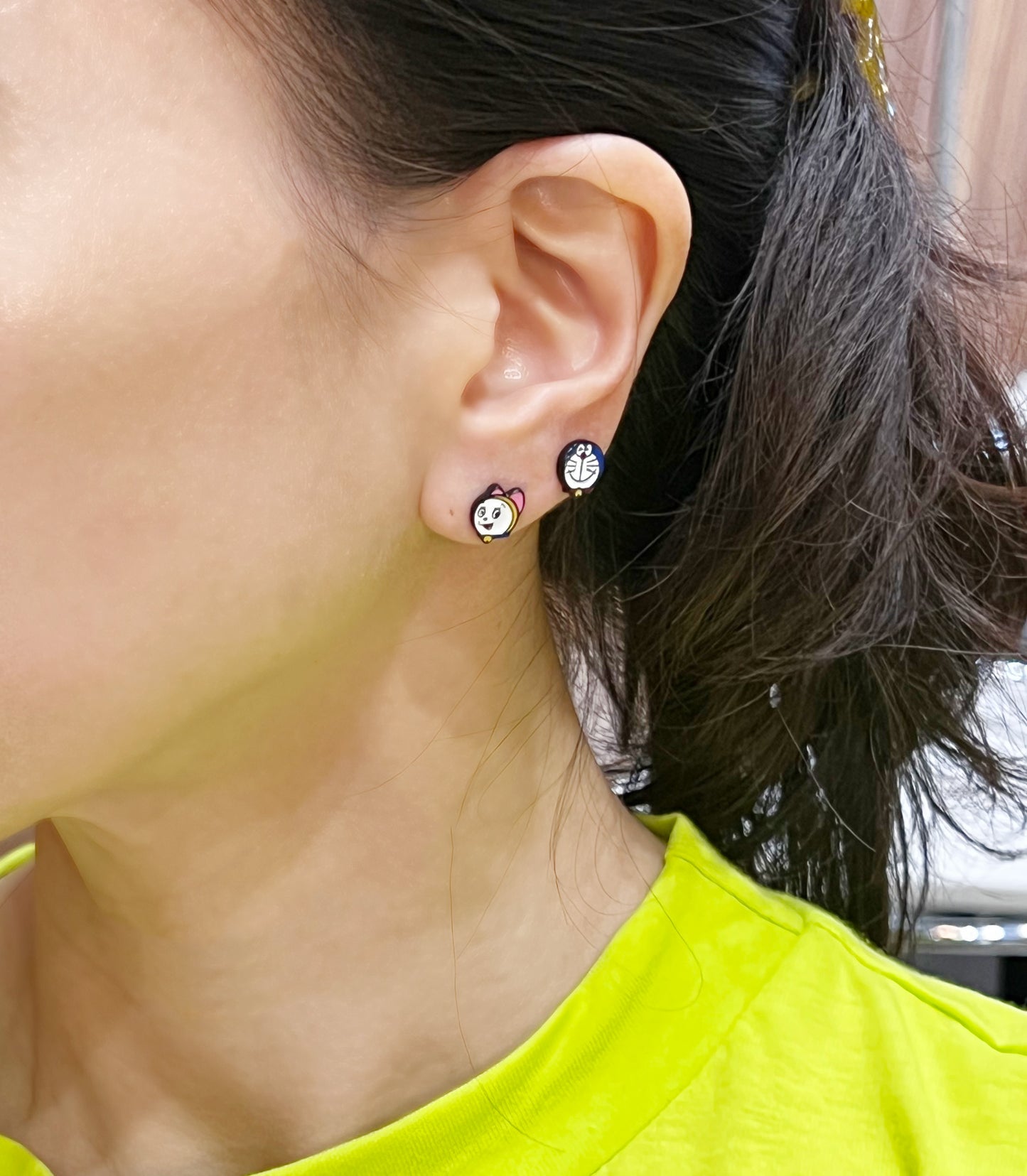 Doraemon & Dorami-Inspired Silver Post Earrings — 4-Piece Handmade Set