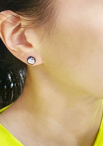 Doraemon & Dorami-Inspired Silver Post Earrings — 4-Piece Handmade Set