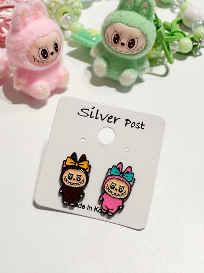 Cute Labubu Bunny Stud Earrings - Silver Post Kawaii