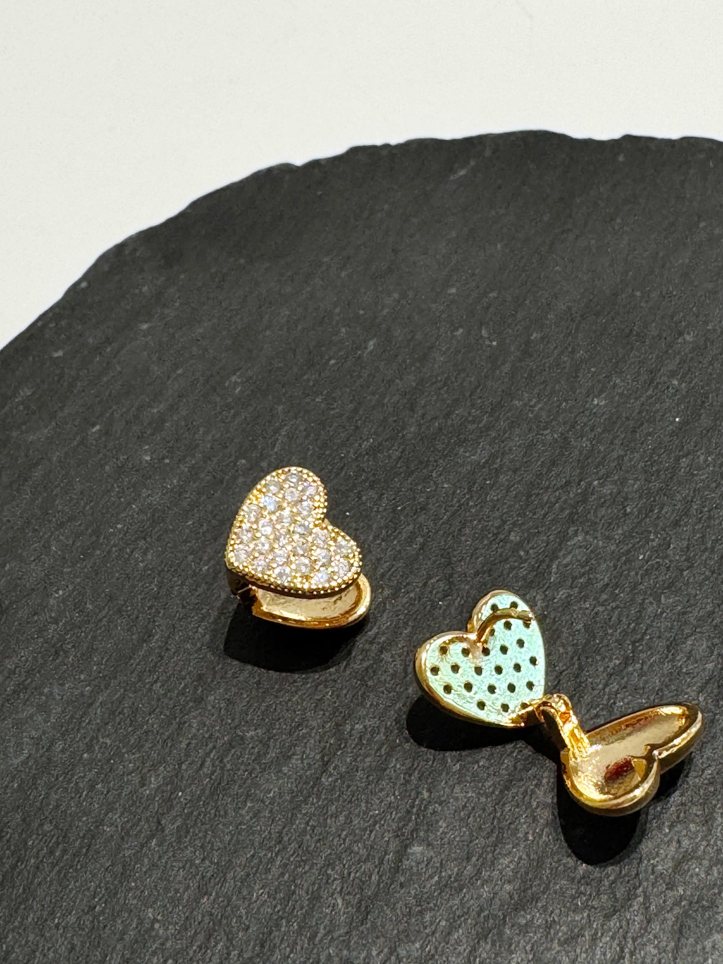 Pavé Heart Clip Earrings Gold Silver Cubic Zirconia Heart Huggie hoop