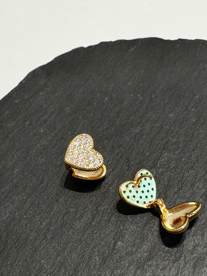 Pavé Heart Clip Earrings Gold Silver Cubic Zirconia Heart Huggie hoop