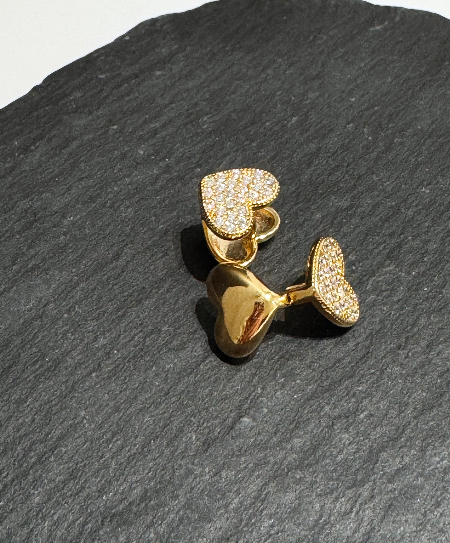 Pavé Heart Clip Earrings Gold Silver Cubic Zirconia Heart Huggie hoop