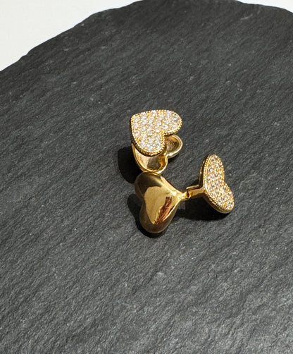 Pavé Heart Clip Earrings Gold Silver Cubic Zirconia Heart Huggie hoop