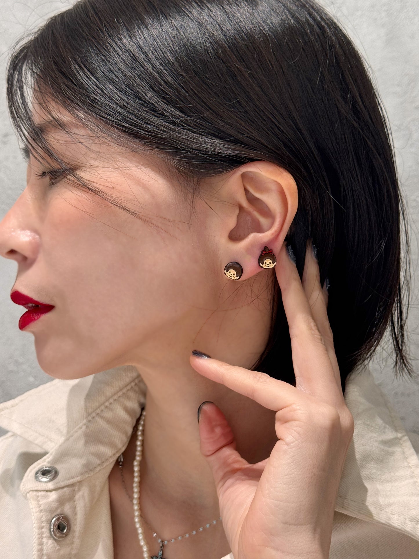 Handmade Moncici-Inspired Earrings,Kitsch Retro Character Silver Post , Cute Vintage Toy Jewelry, Korean Handmade,k-pop accessories,