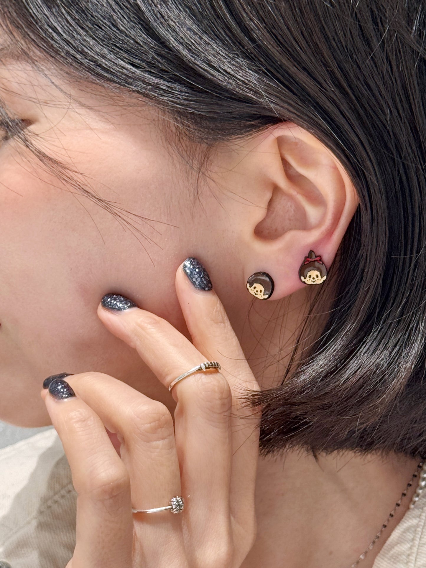 Handmade Moncici-Inspired Earrings,Kitsch Retro Character Silver Post , Cute Vintage Toy Jewelry, Korean Handmade,k-pop accessories,
