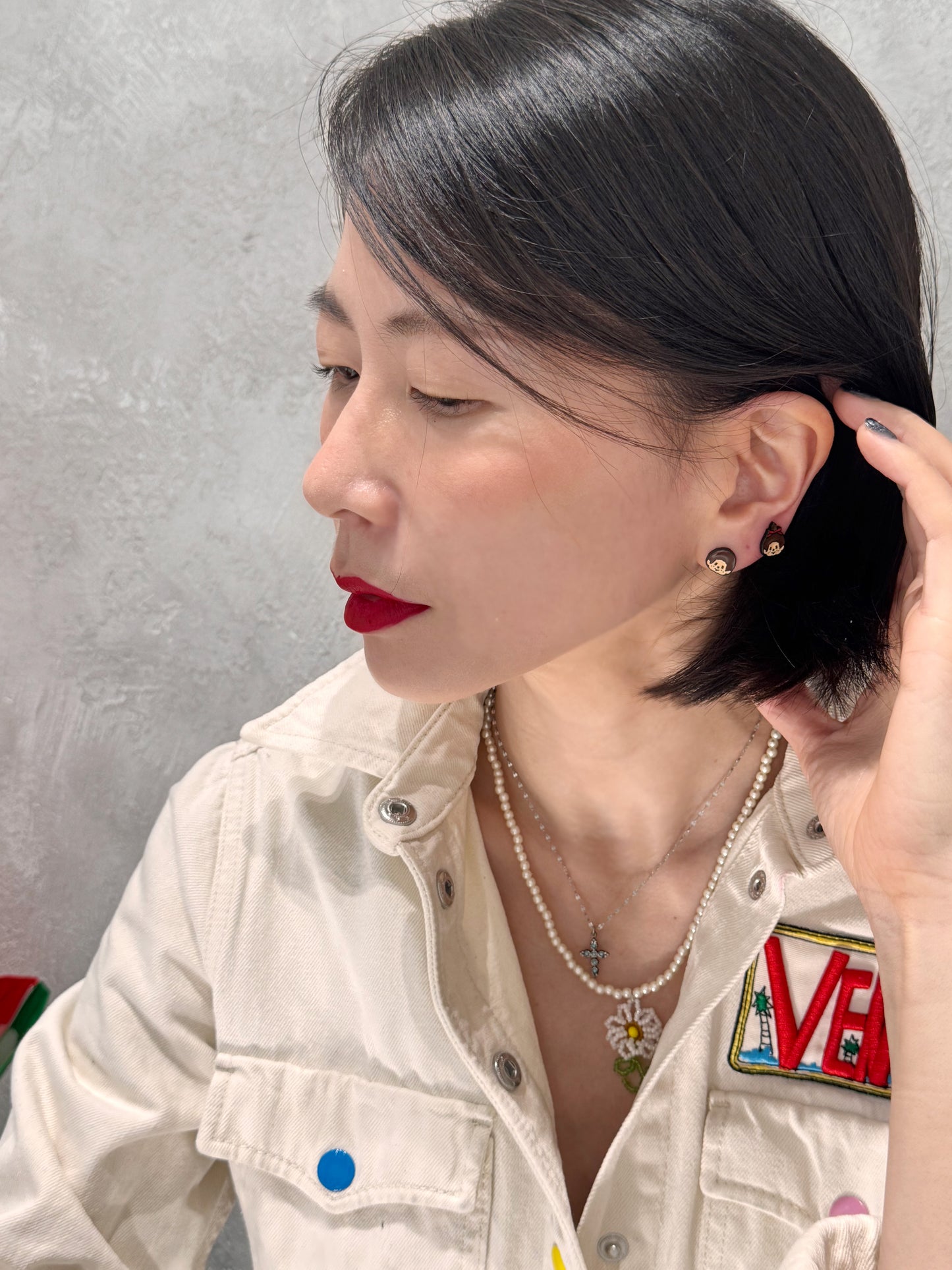 Handmade Moncici-Inspired Earrings,Kitsch Retro Character Silver Post , Cute Vintage Toy Jewelry, Korean Handmade,k-pop accessories,