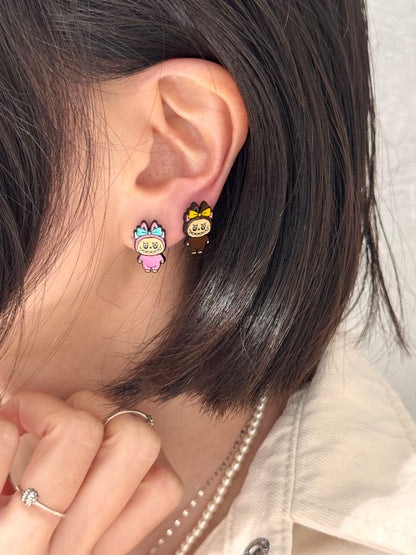 Cute Labubu Bunny Stud Earrings - Silver Post Kawaii