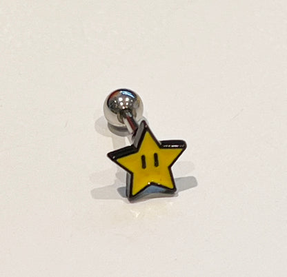 Super Mario Question Box/Star Barbell Ball Earring (Handmade in Korea)