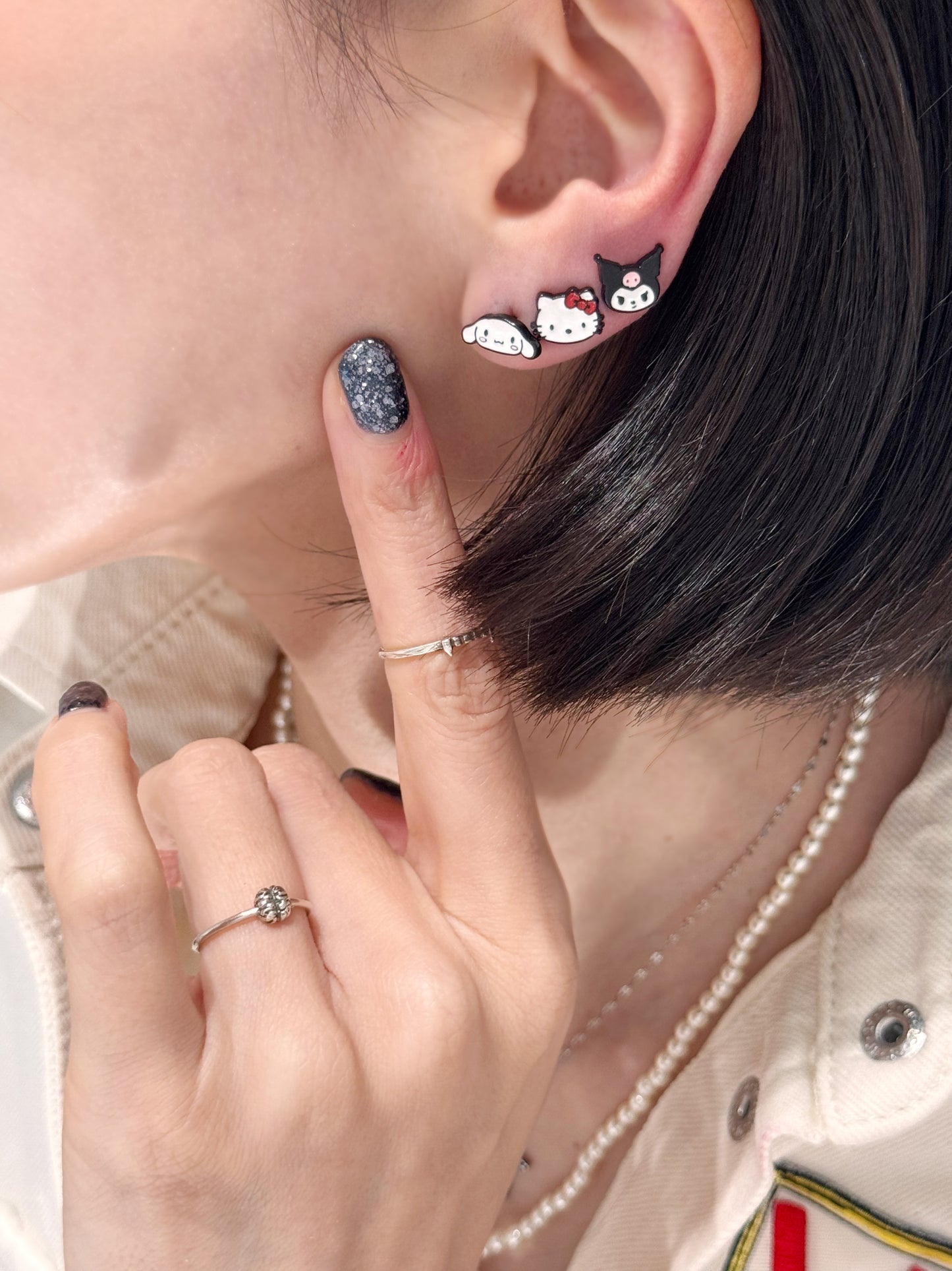 Sanrio-Inspired 4pc Silver Post Earring Set – Kuromi, Hello Kitty, Cinnamoroll & Pompompurin | Handmade in Korea