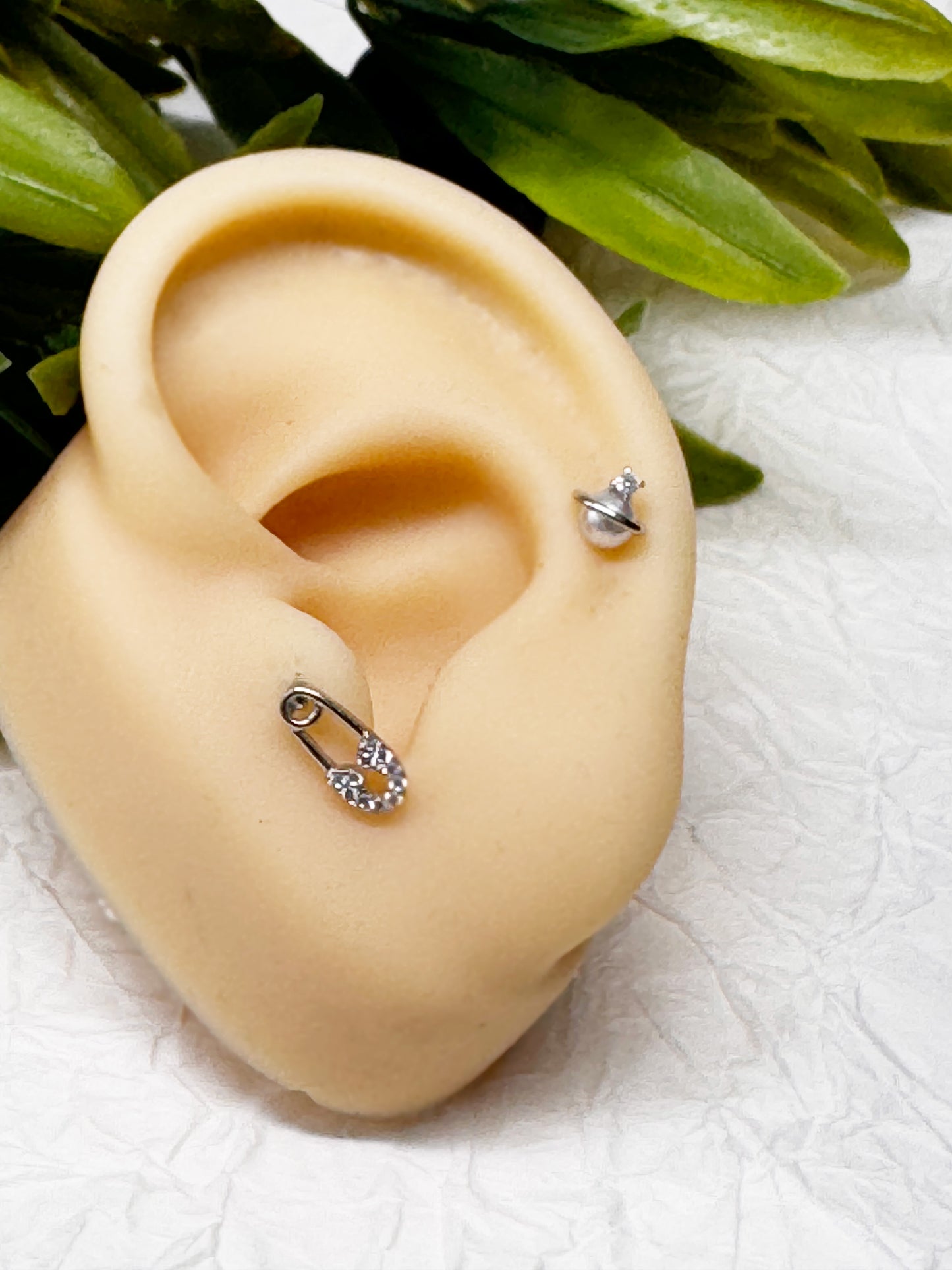 Faux Pearl Cubic Planet Piercing,Surgical Steel Inner Conch Helix Jewelry, Modern Layered Ear Curation Minimal,Saturn Planet piercing