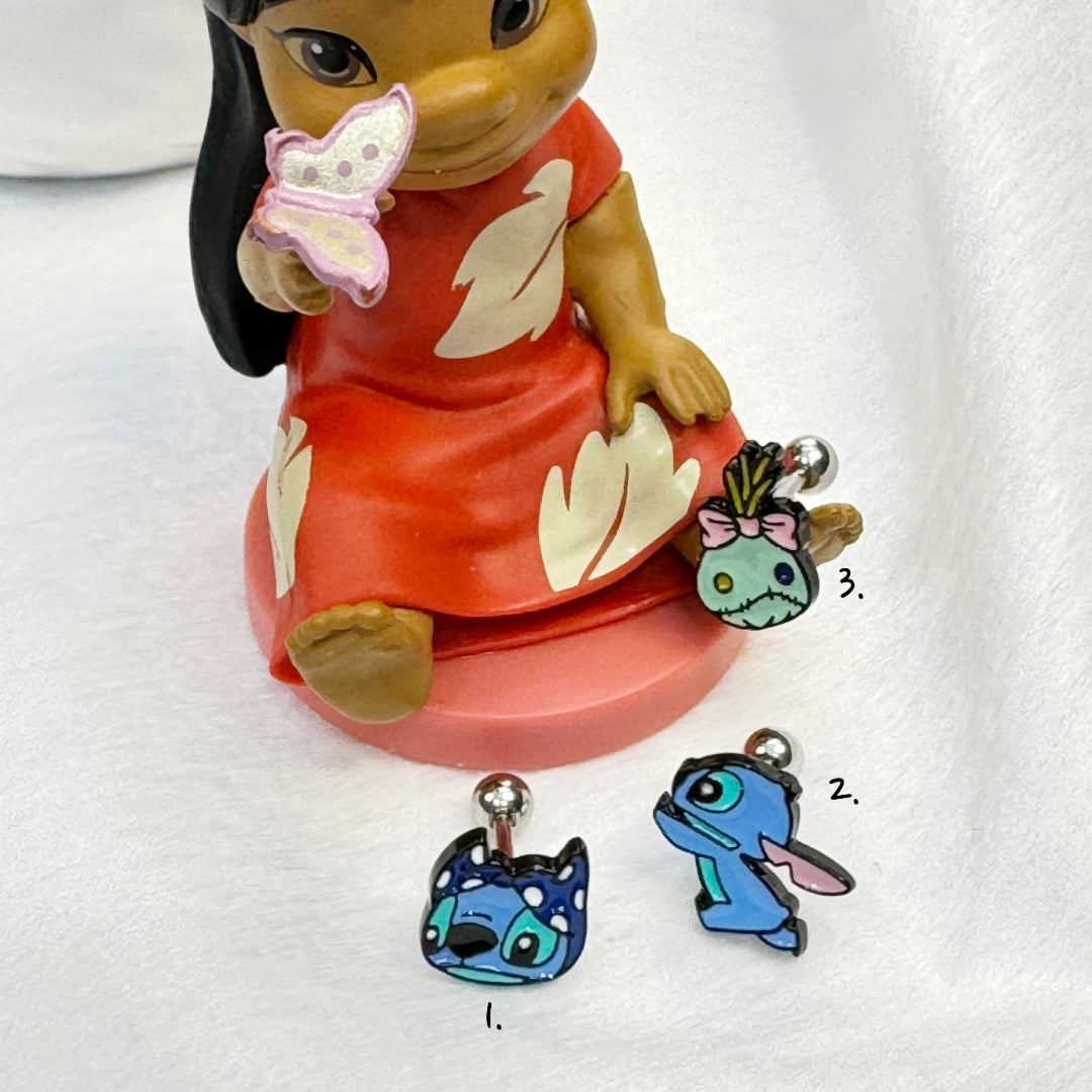 Lilo & Stitch-Inspired Barbell Earrings  Handmade Cartoon Studs in Surgical Steel
