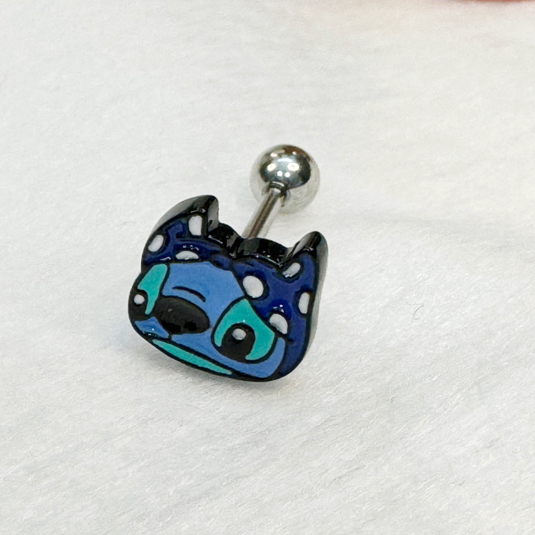Lilo & Stitch-Inspired Barbell Earrings  Handmade Cartoon Studs in Surgical Steel