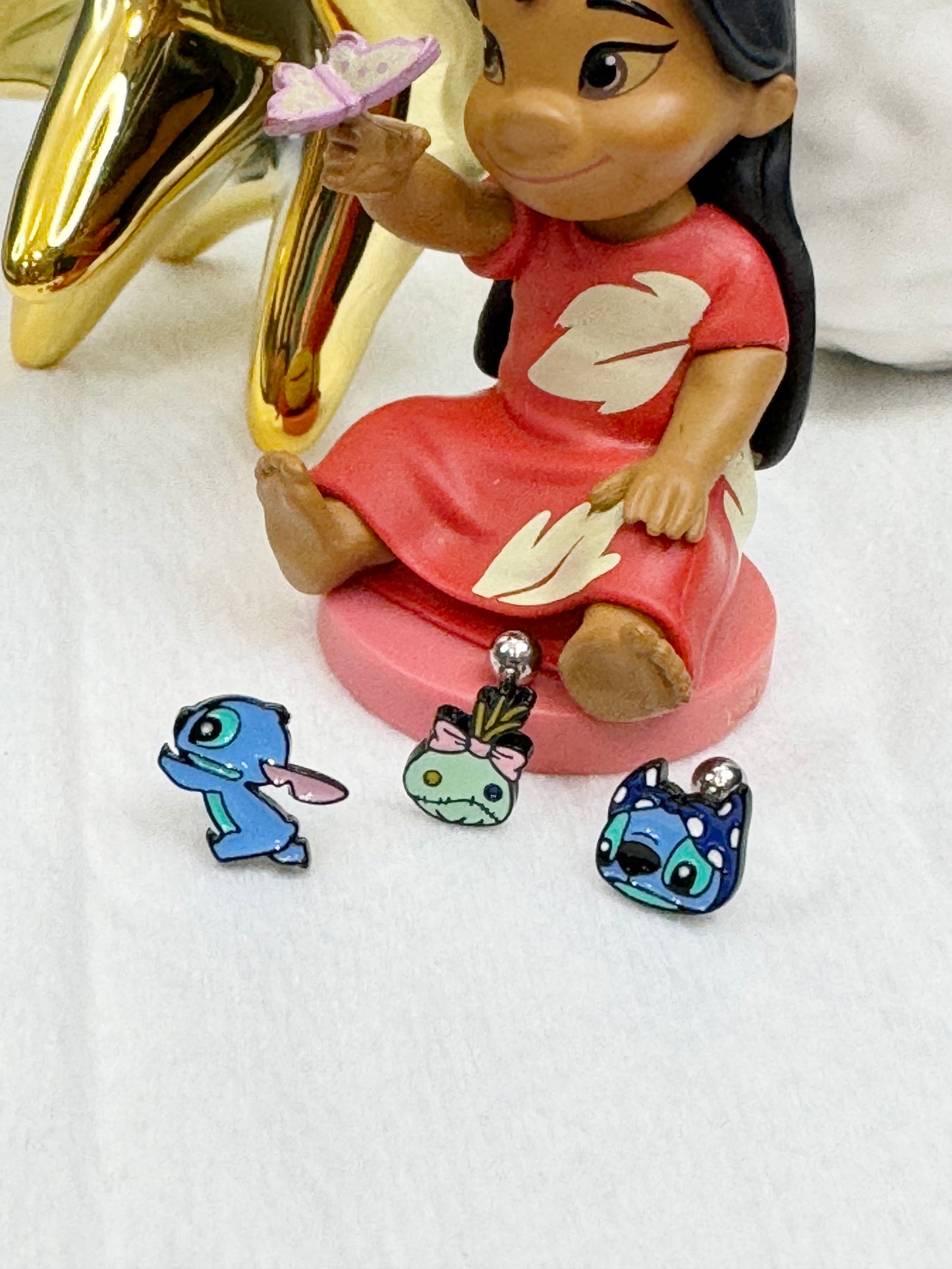 Lilo & Stitch-Inspired Barbell Earrings  Handmade Cartoon Studs in Surgical Steel