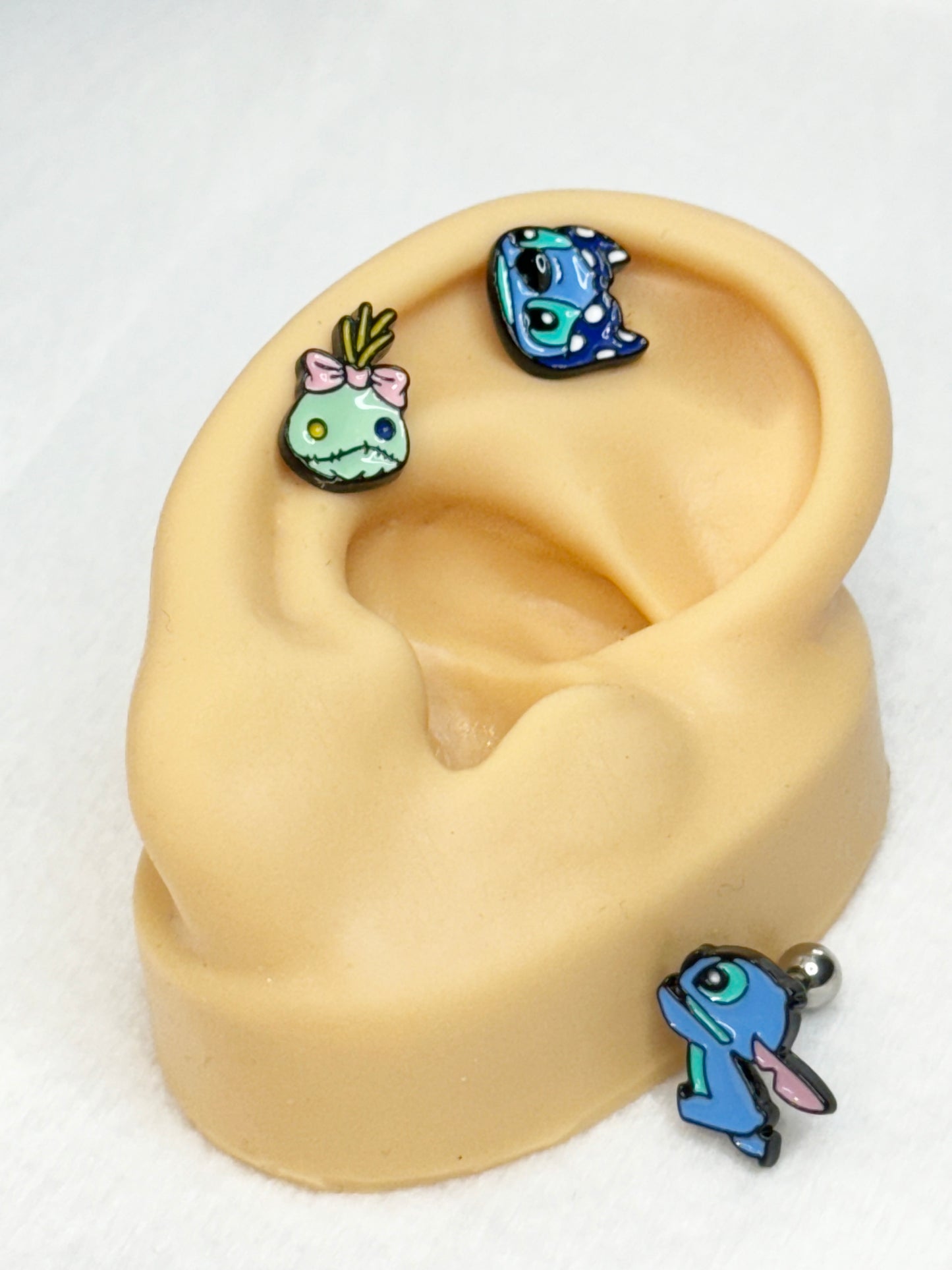Lilo & Stitch-Inspired Barbell Earrings  Handmade Cartoon Studs in Surgical Steel