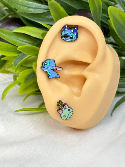 Lilo & Stitch-Inspired Barbell Earrings  Handmade Cartoon Studs in Surgical Steel