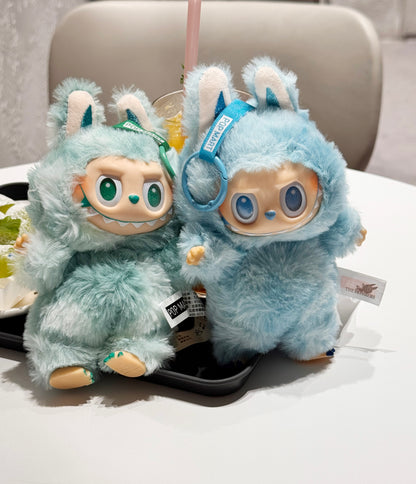 Fluffy Monster Plush Keychain — Labubu Inspired, Cute Bag Charm (Green / Blue)