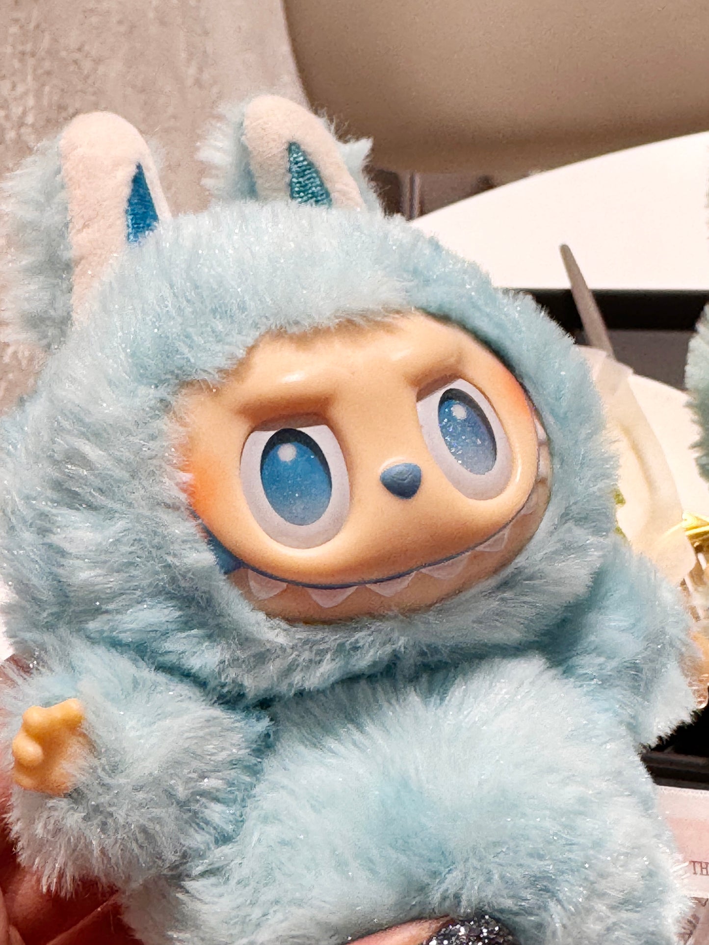 Fluffy Monster Plush Keychain — Labubu Inspired, Cute Bag Charm (Green / Blue)