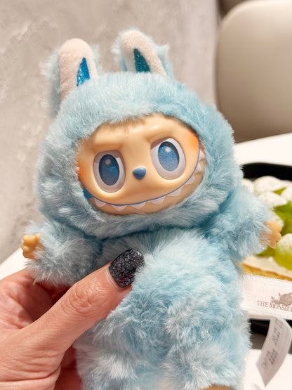 Fluffy Monster Plush Keychain — Labubu Inspired, Cute Bag Charm (Green / Blue)
