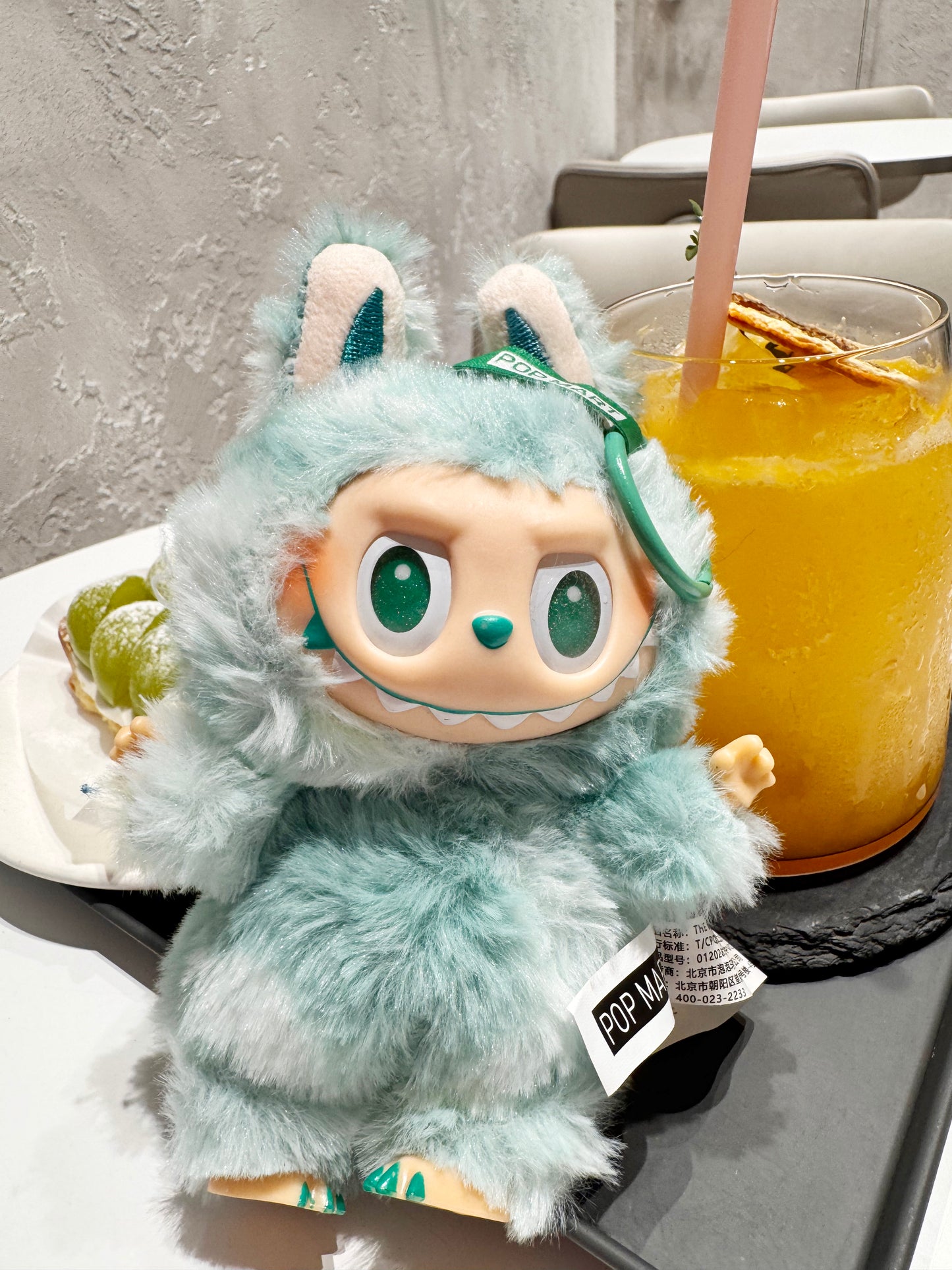 Fluffy Monster Plush Keychain — Labubu Inspired, Cute Bag Charm (Green / Blue)