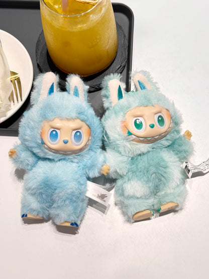 Fluffy Monster Plush Keychain — Labubu Inspired, Cute Bag Charm (Green / Blue)