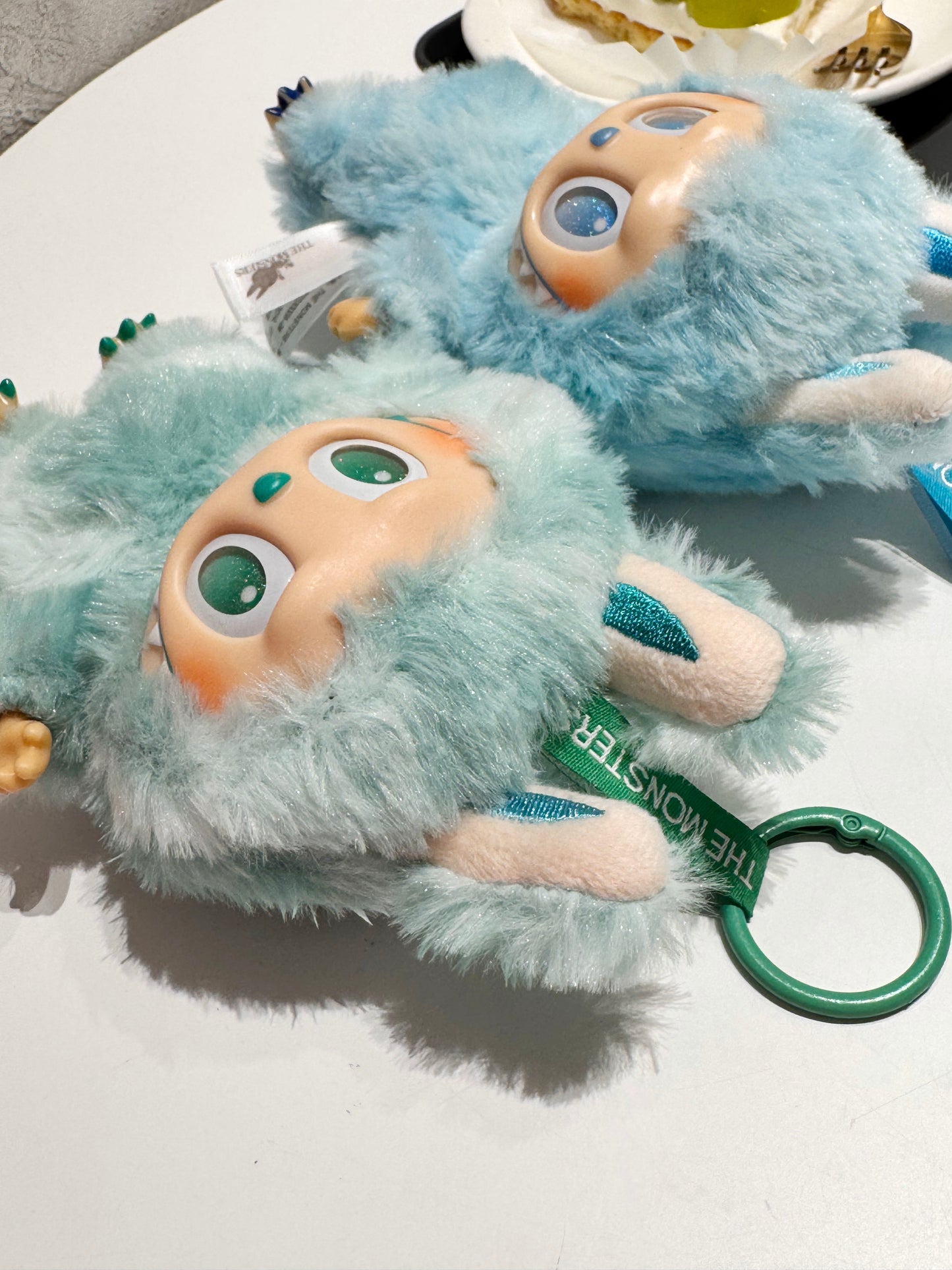 Fluffy Monster Plush Keychain — Labubu Inspired, Cute Bag Charm (Green / Blue)