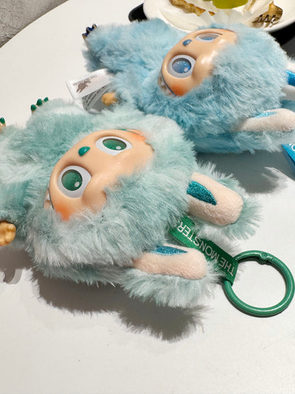 Fluffy Monster Plush Keychain — Labubu Inspired, Cute Bag Charm (Green / Blue)