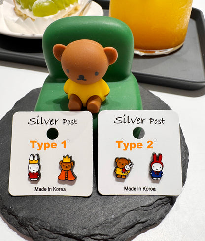 Miffy Inspired Bunny & Bear Earrings — Handmade Mismatched Silver Post Studs