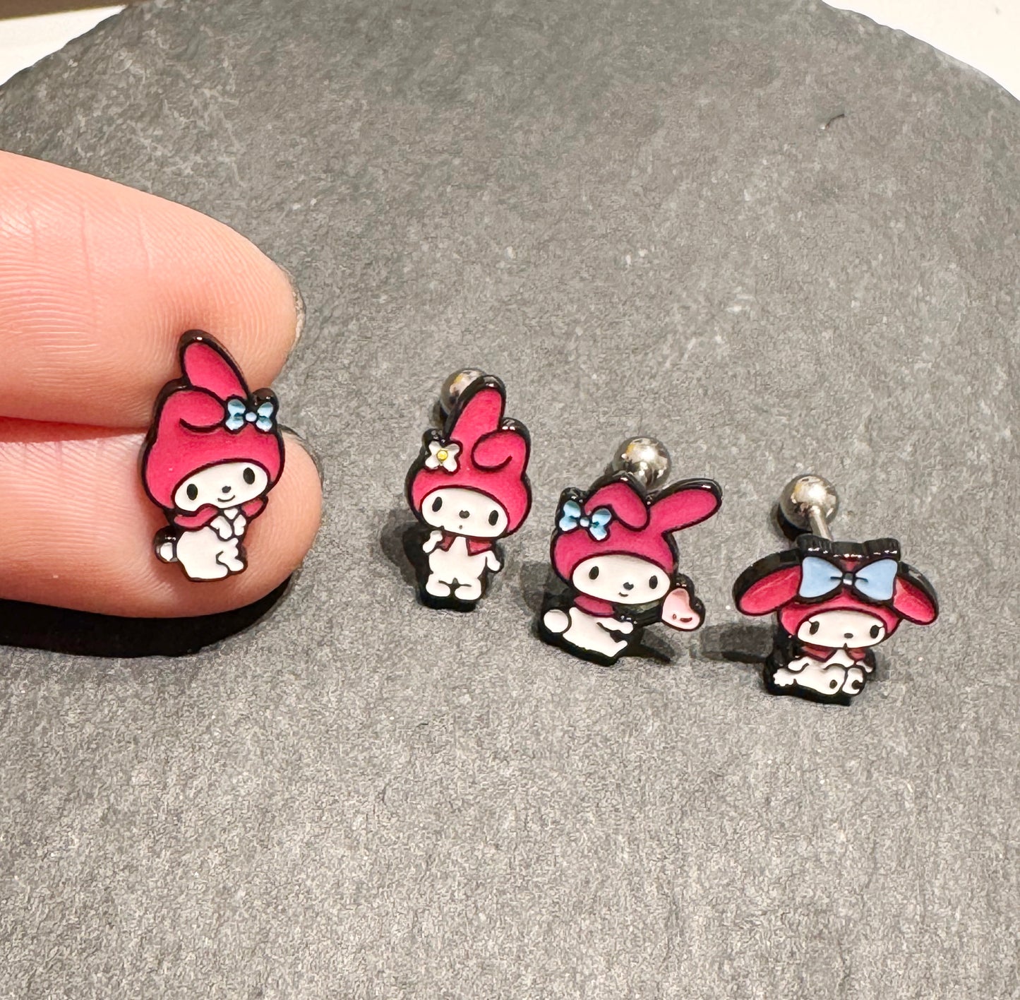 My Melody character earrings product photo showing all designs