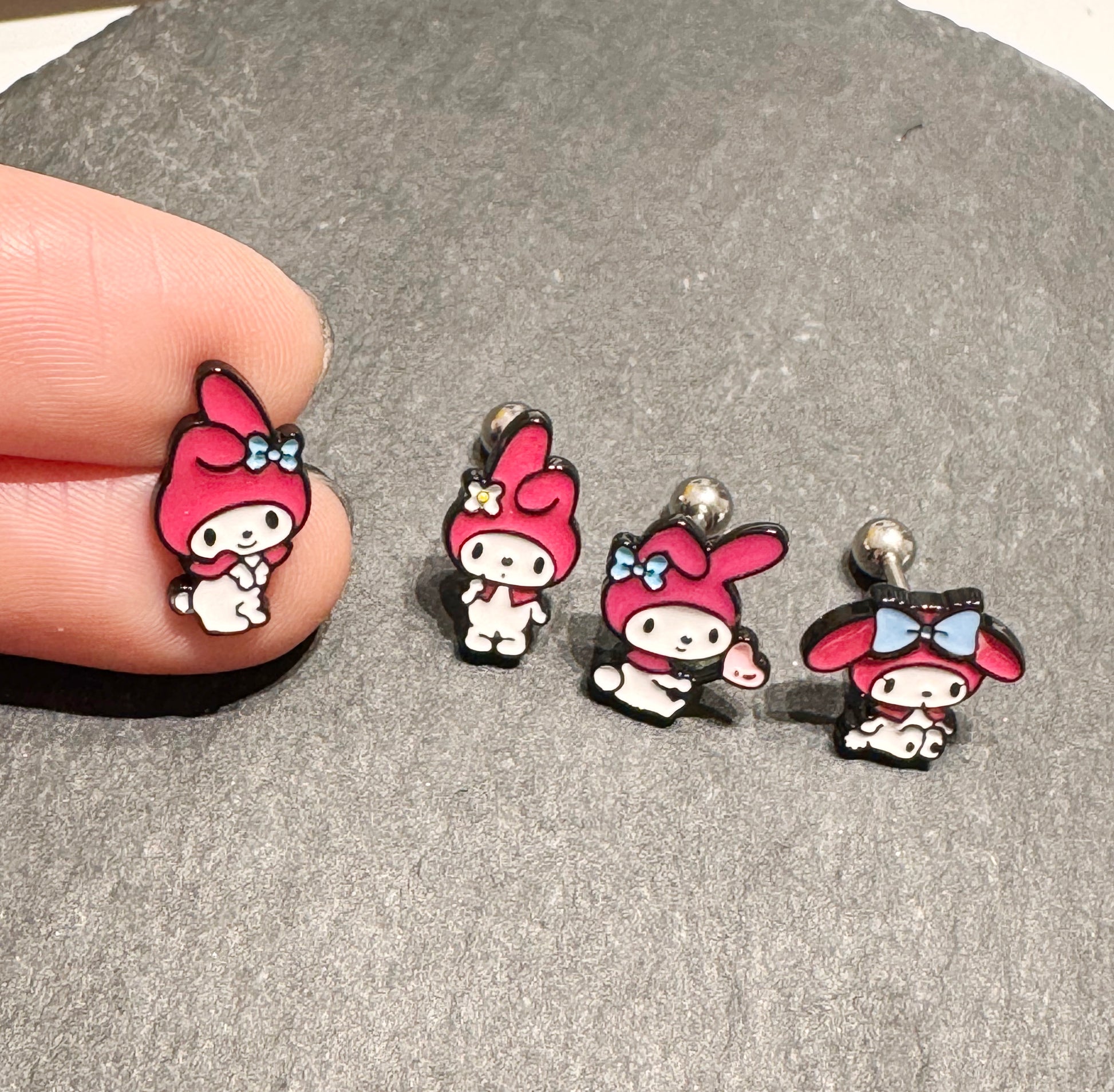 My Melody character earrings product photo showing all designs