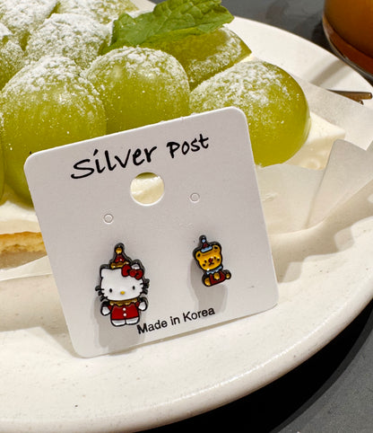 Sanrio Style Hello Kitty Mismatched Earrings Set – Handmade / Sterling Silver Post