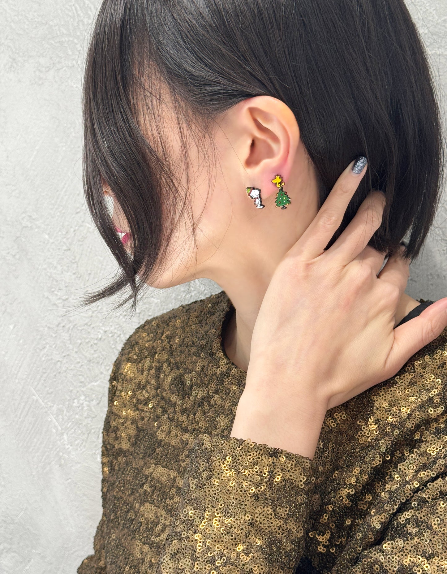 Christmas Snoopy & Woodstock 2-Way Drop Earrings – Handmade in Korea, Sterling Silver