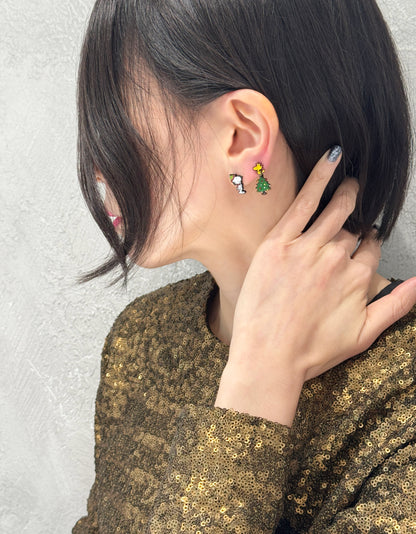 Christmas Snoopy & Woodstock 2-Way Drop Earrings – Handmade in Korea, Sterling Silver