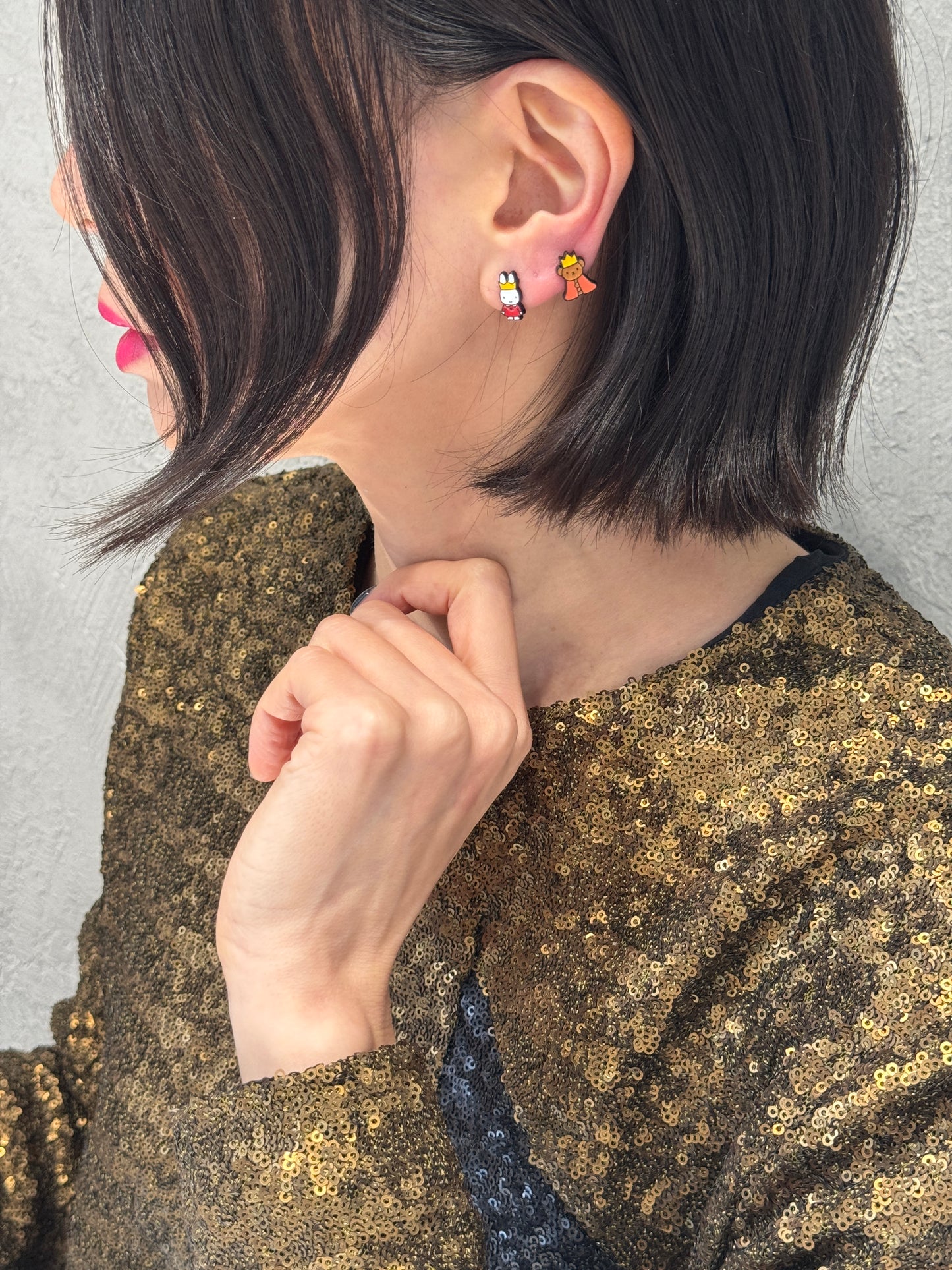 Miffy Inspired Bunny & Bear Earrings — Handmade Mismatched Silver Post Studs