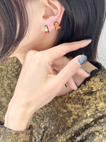 Miffy Inspired Bunny & Bear Earrings — Handmade Mismatched Silver Post Studs