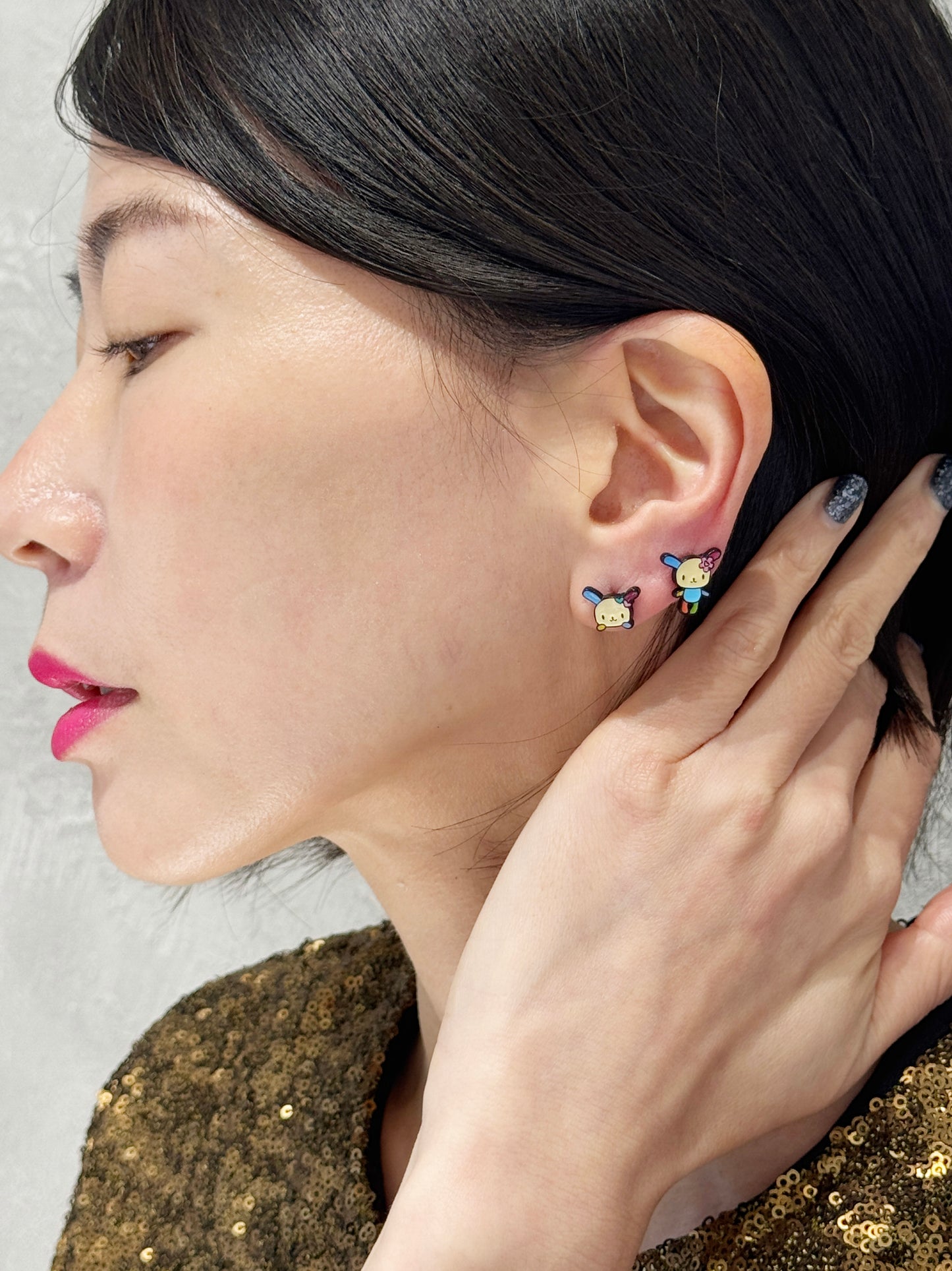 Usahana Style Asymmetric Bunny Earrings – Sterling Silver Post, Handmade Cute Character Studs
