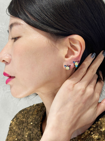 Usahana Style Asymmetric Bunny Earrings – Sterling Silver Post, Handmade Cute Character Studs