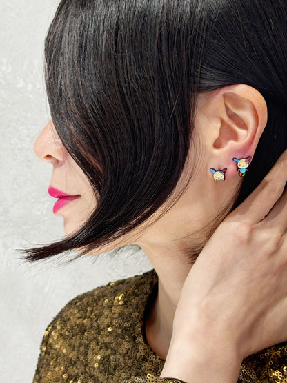 Usahana Style Asymmetric Bunny Earrings – Sterling Silver Post, Handmade Cute Character Studs