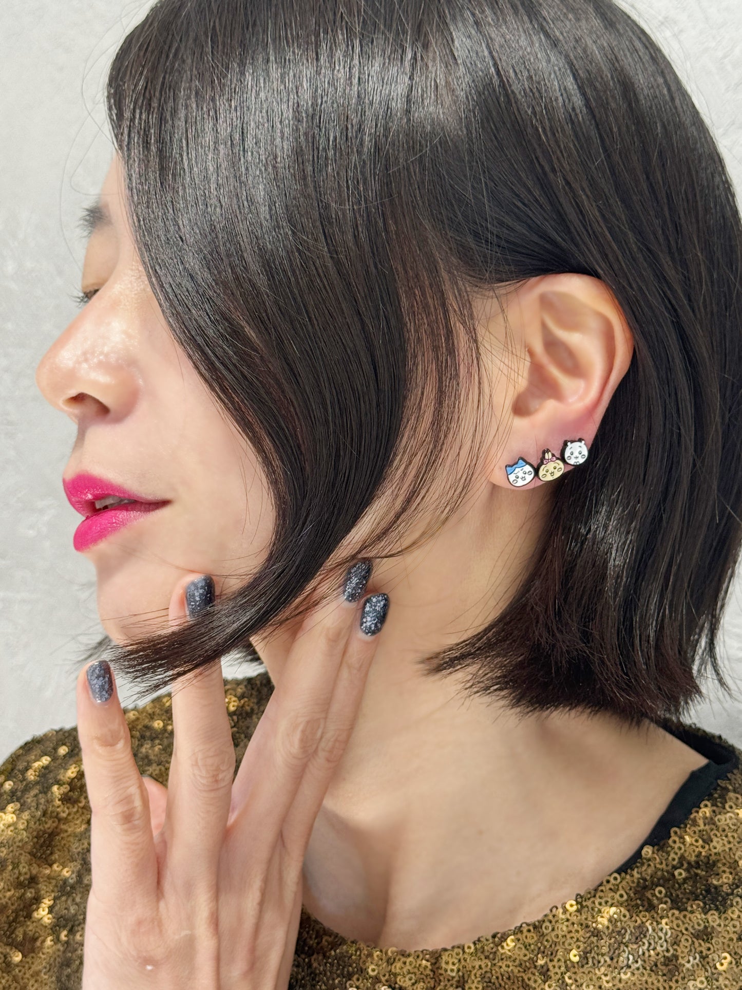 Chiikawa-Inspired Silver Stud Earrings Set, 2 Type Bunny, Cat, Hamster