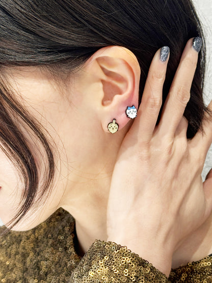 Chiikawa-Inspired Silver Stud Earrings Set, 2 Type Bunny, Cat, Hamster