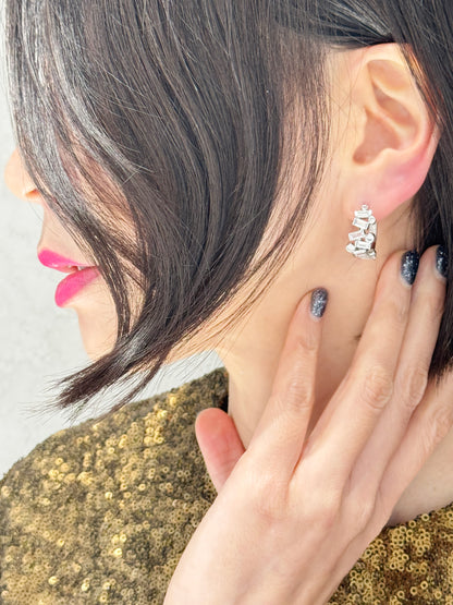 Geometric Bezel Setting Huggie Hoop Earrings - Brass Silver Post