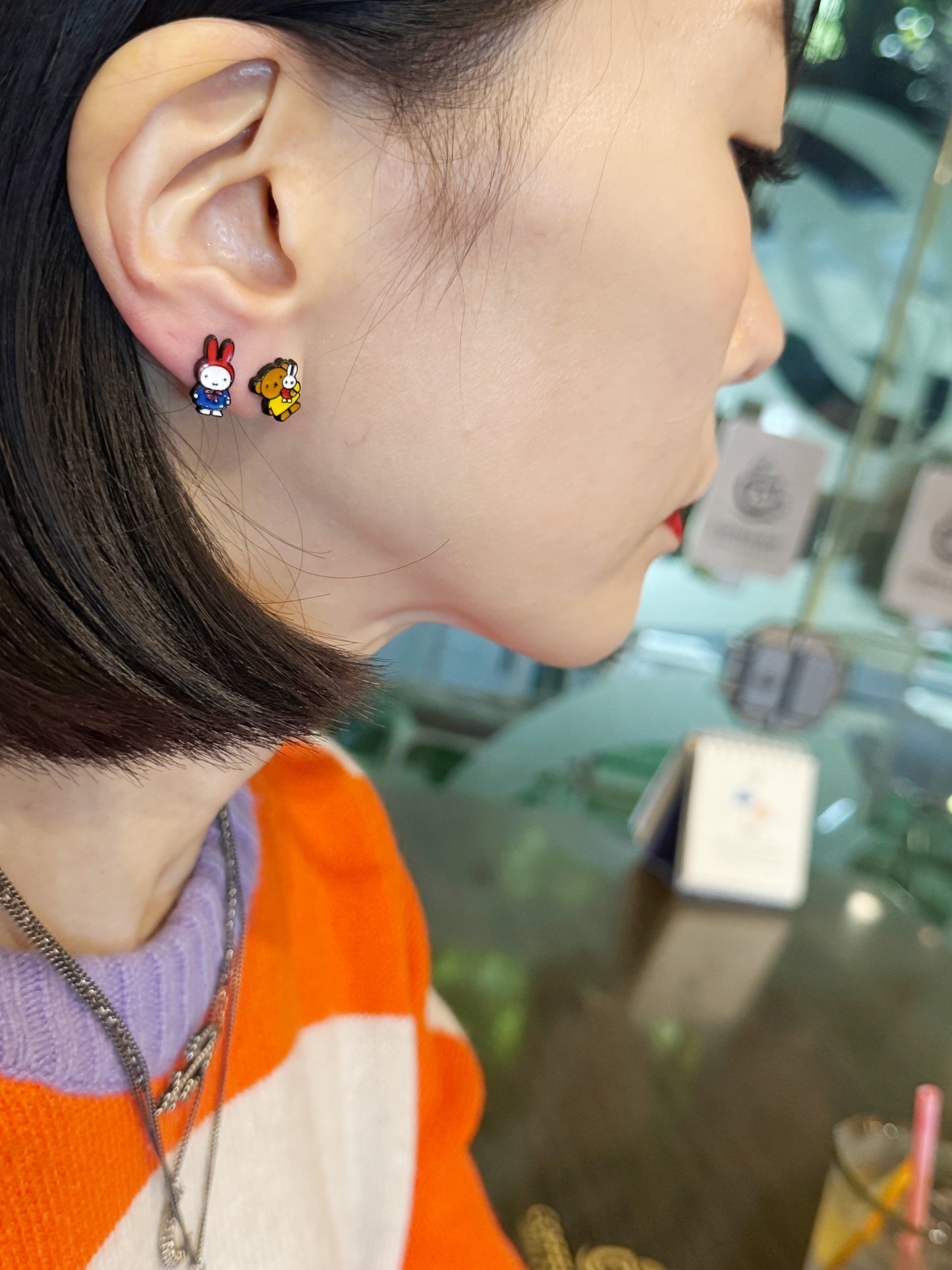 Miffy Inspired Bunny & Bear Earrings — Handmade Mismatched Silver Post Studs