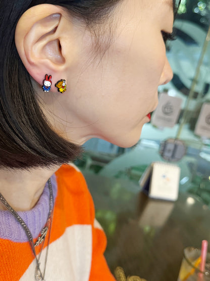 Miffy Inspired Bunny & Bear Earrings — Handmade Mismatched Silver Post Studs