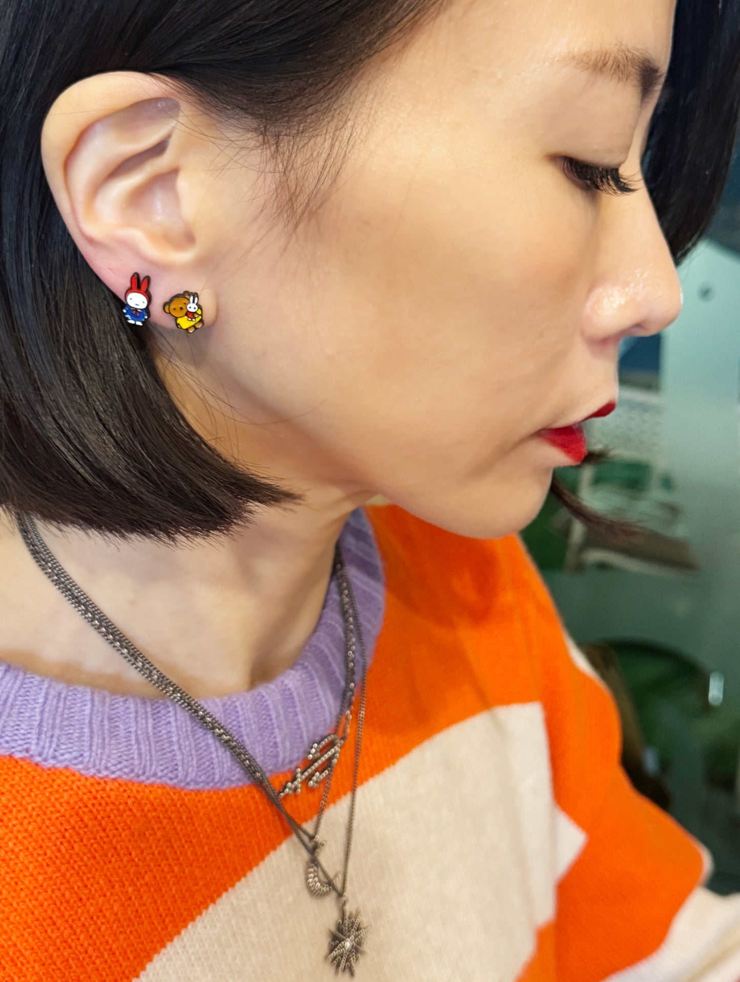 Miffy Inspired Bunny & Bear Earrings — Handmade Mismatched Silver Post Studs