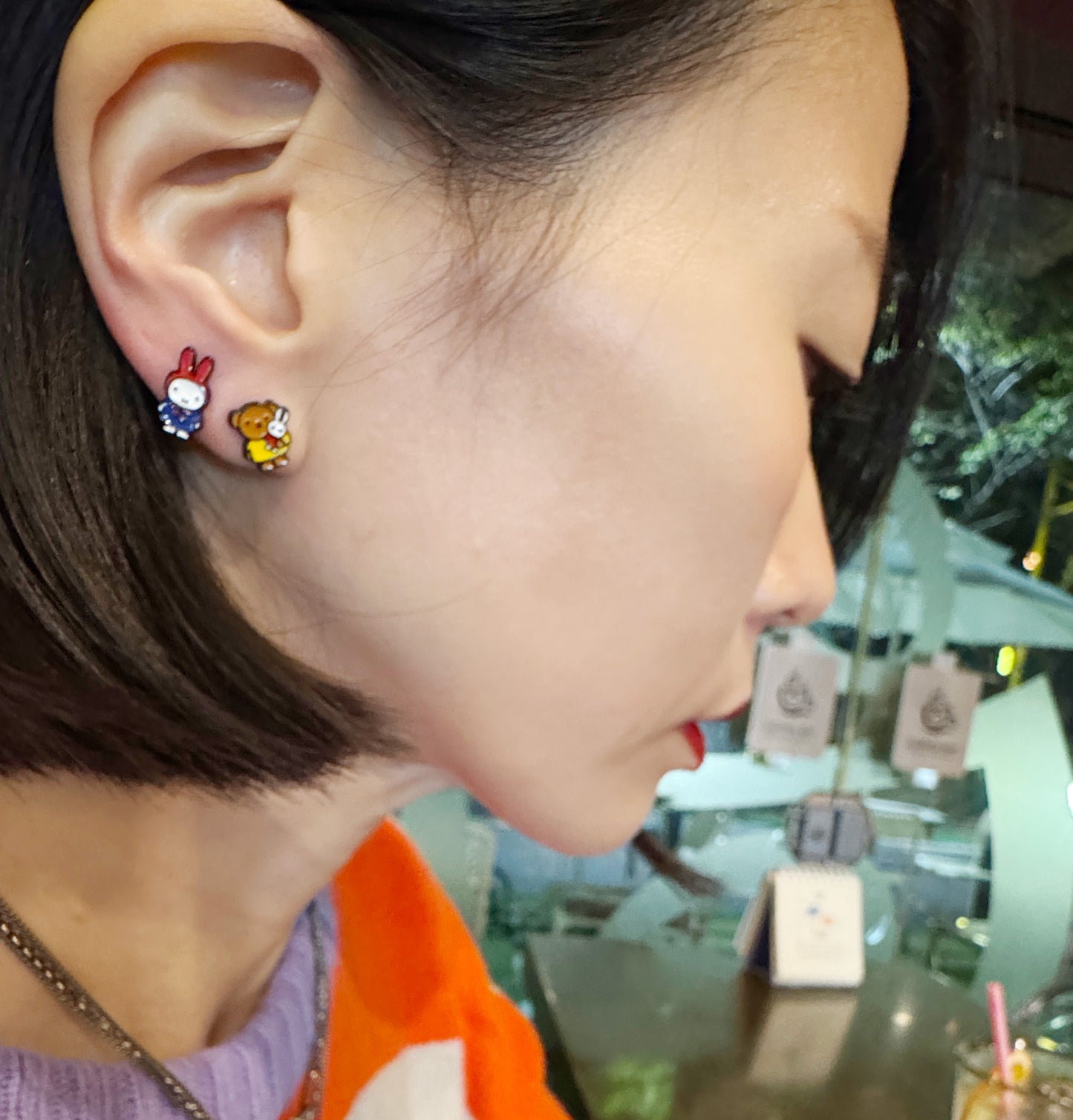 Miffy Inspired Bunny & Bear Earrings — Handmade Mismatched Silver Post Studs