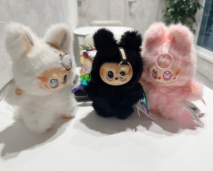 Labubu Inspired Plush Keychain - White, Black, and Pink Characters | ZIMOMO