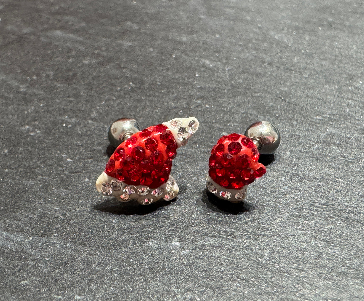 Santa Hat or Mitten CZ Barbell Ball Earrings – Christmas Surgical Steel Studs