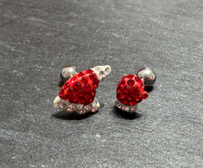 Santa Hat or Mitten CZ Barbell Ball Earrings – Christmas Surgical Steel Studs