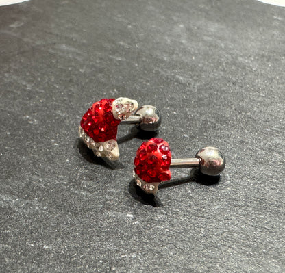 Santa Hat or Mitten CZ Barbell Ball Earrings – Christmas Surgical Steel Studs