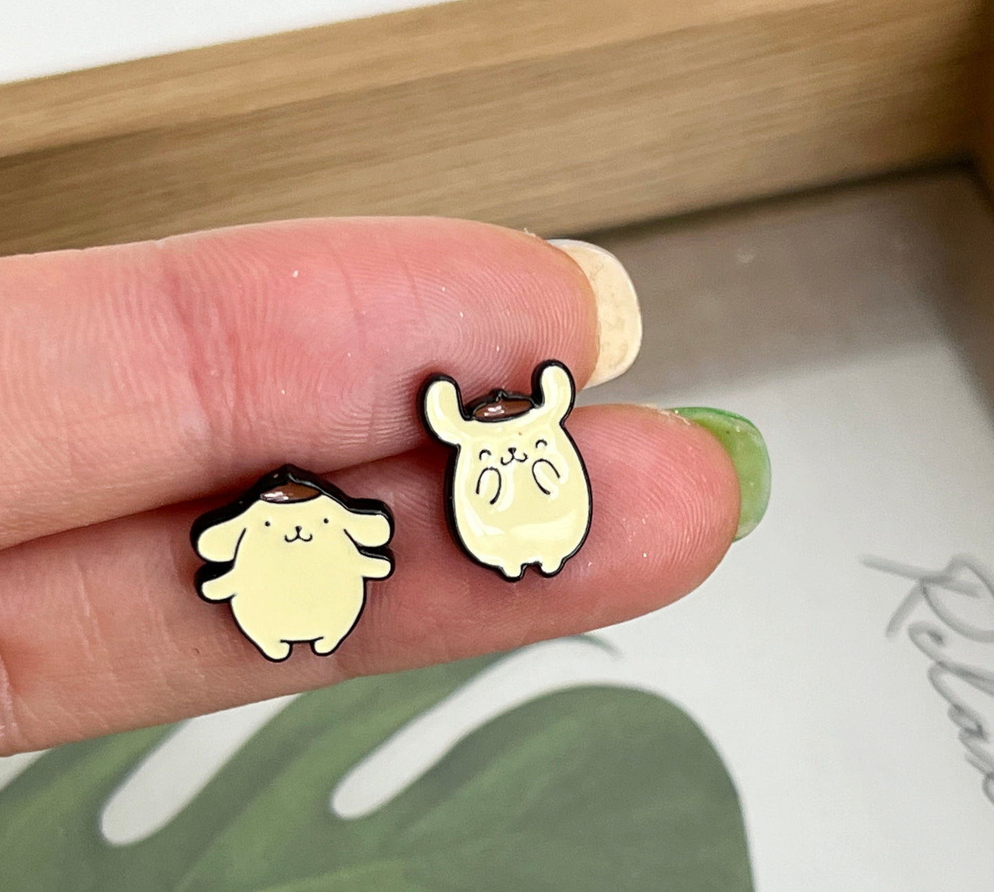 Pompompurin Asymmetric Enamel Earrings - 925 Silver Posts