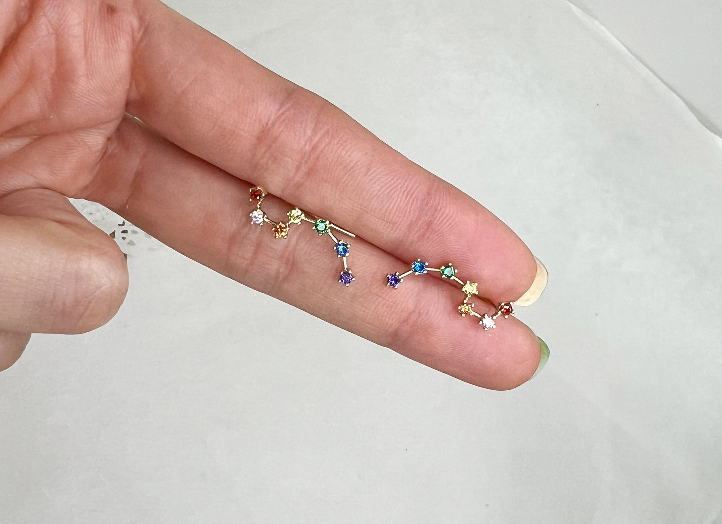 Rainbow Big Dipper Ear Climber - 7 Star Constellation Earrings